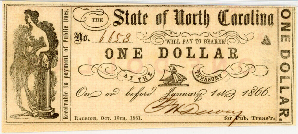 1861 $1 Raleigh, NC PMG Choice UNC 63 EPQ