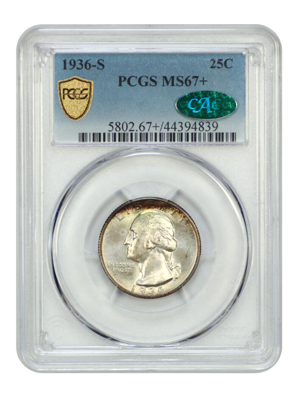 1936-S 25C PCGS/CAC MS67+ - Washington Quarter