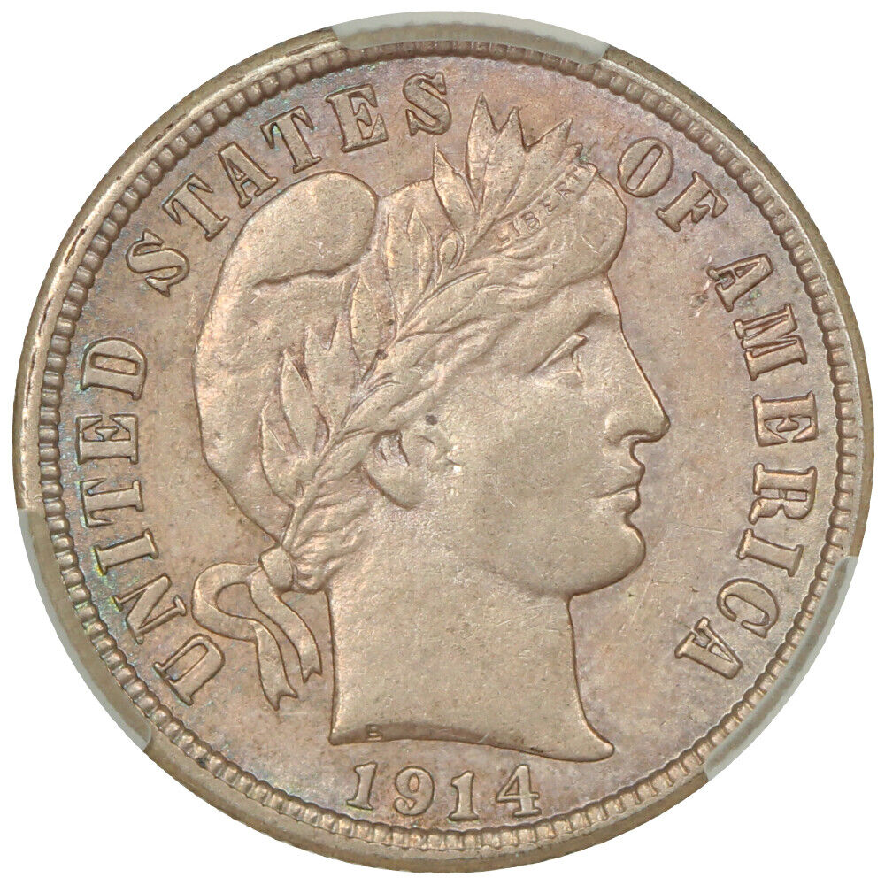 1914 10C CACG AU55 - Barber Dime