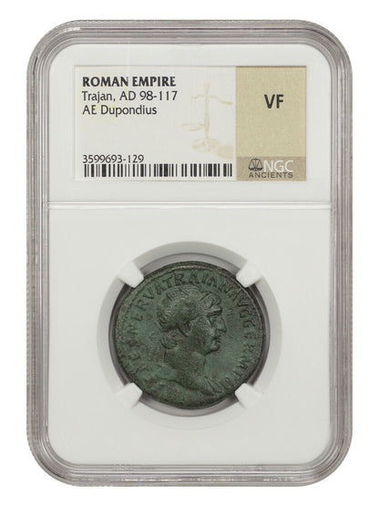 Ancient Roman: Trajan (AD 98-117) AE Dupondius NGC VF