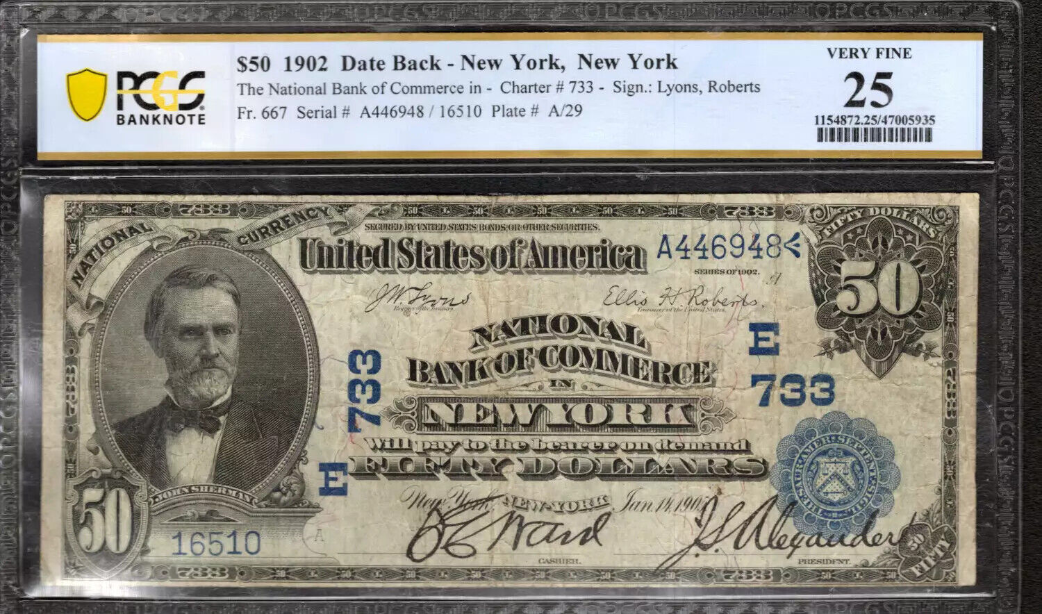 1902 $50 NATIONAL COMMERCE BANKNOTE CURRENCY FR.667 NEW YORK NY PCGS 25 VF (948)