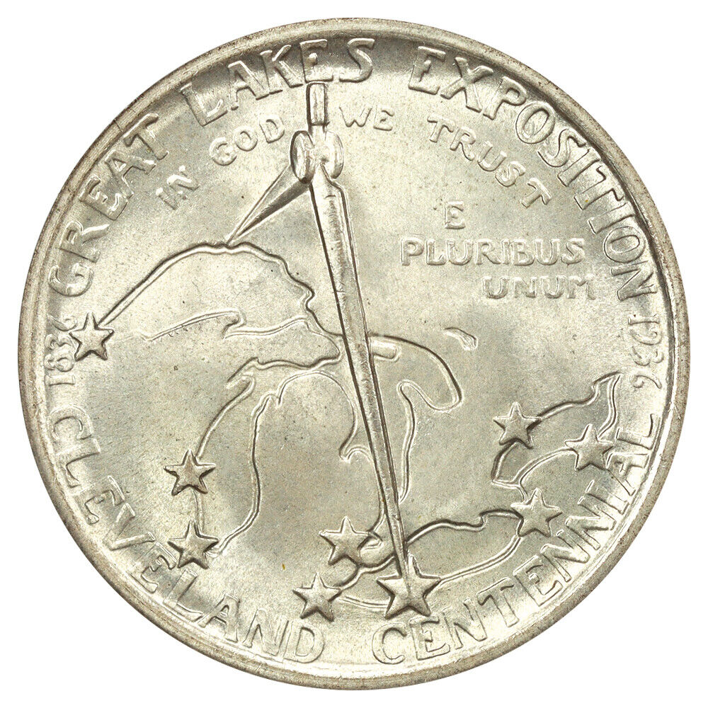 1936 50C Cleveland CACG MS66 - Classic Silver Commemorative - Satiny Luster