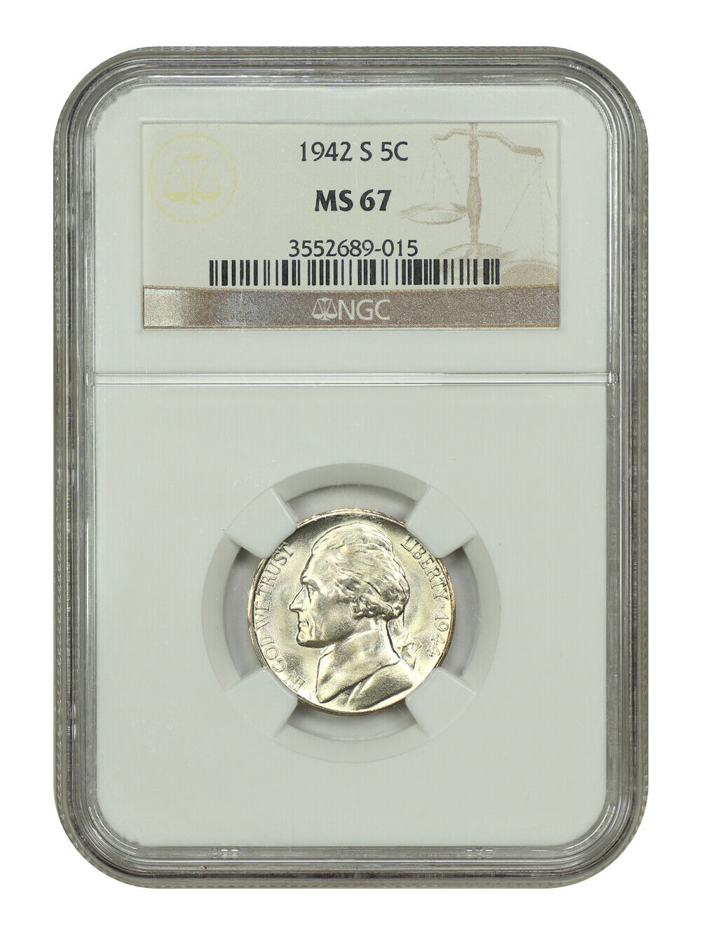 1942-S 5C NGC MS67 - Jefferson Nickel