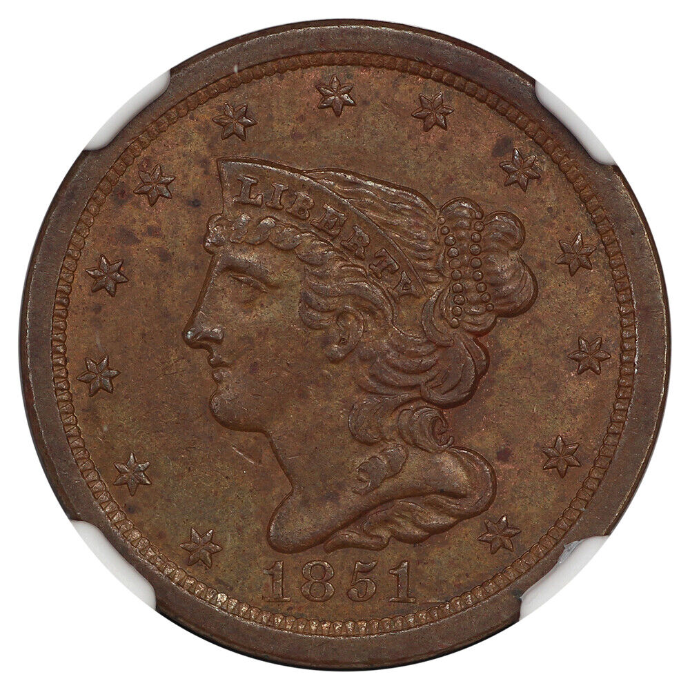 1851 1/2C Cohen 1 NGC MS62BN - Braided Hair Half Cent