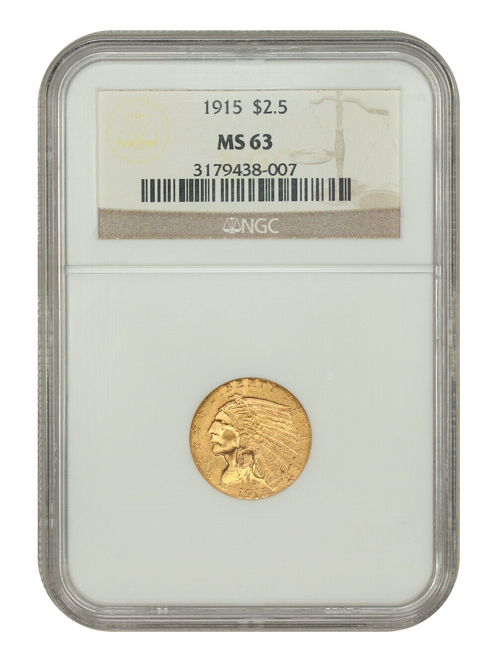 1915 $2.50 NGC MS63 - Indian $2.5