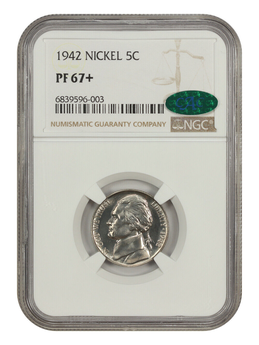 1942 5C NGC/CAC PR67+ (Nickel) - Jefferson Nickel - Stunning!