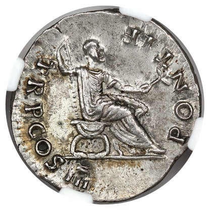 Ancient Roman: Titus (AD 79-81) AR Denarius NGC Choice AU
