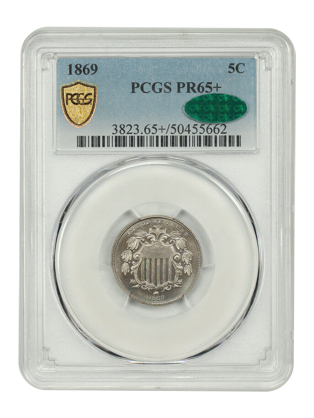 1869 5C PCGS/CAC PR65+ - Shield Nickel