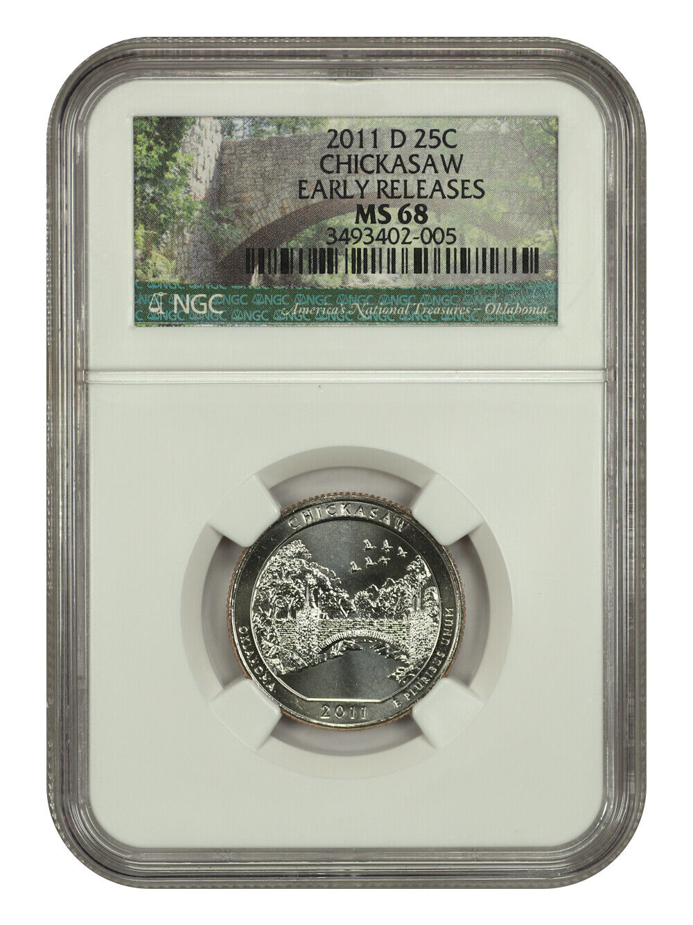 2011-D 25C Chickasaw NP NGC MS68 - Type 1 - Clad