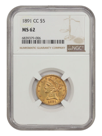 1891-CC $5 NGC MS62 - Liberty Head $5 - Popular Carson City Gold Eagle