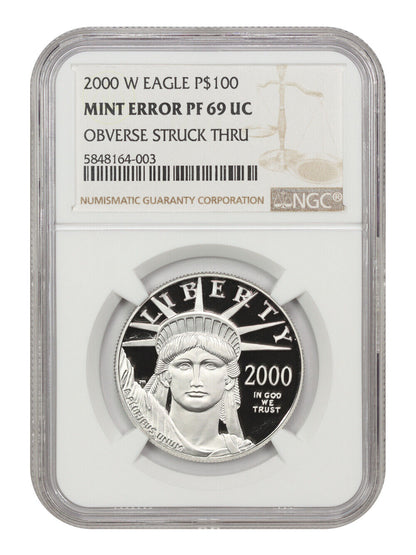 Mint Error: 2000-W Platinum Eagle $100 NGC Proof 69 UCAM (Obverse Struck Thru)