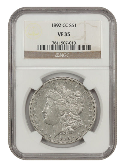 1892-CC $1 NGC VF35 - Morgan Dollar - Popular, Scarce Carson City Morgan