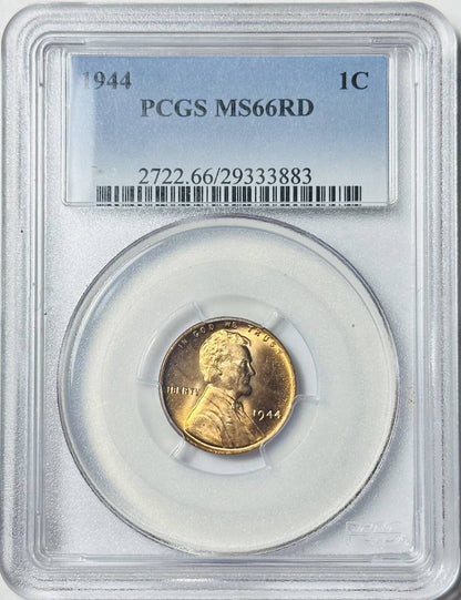 1944 P Small Cents Lincoln, Wheat Ears Reverse PCGS MS-66 RD