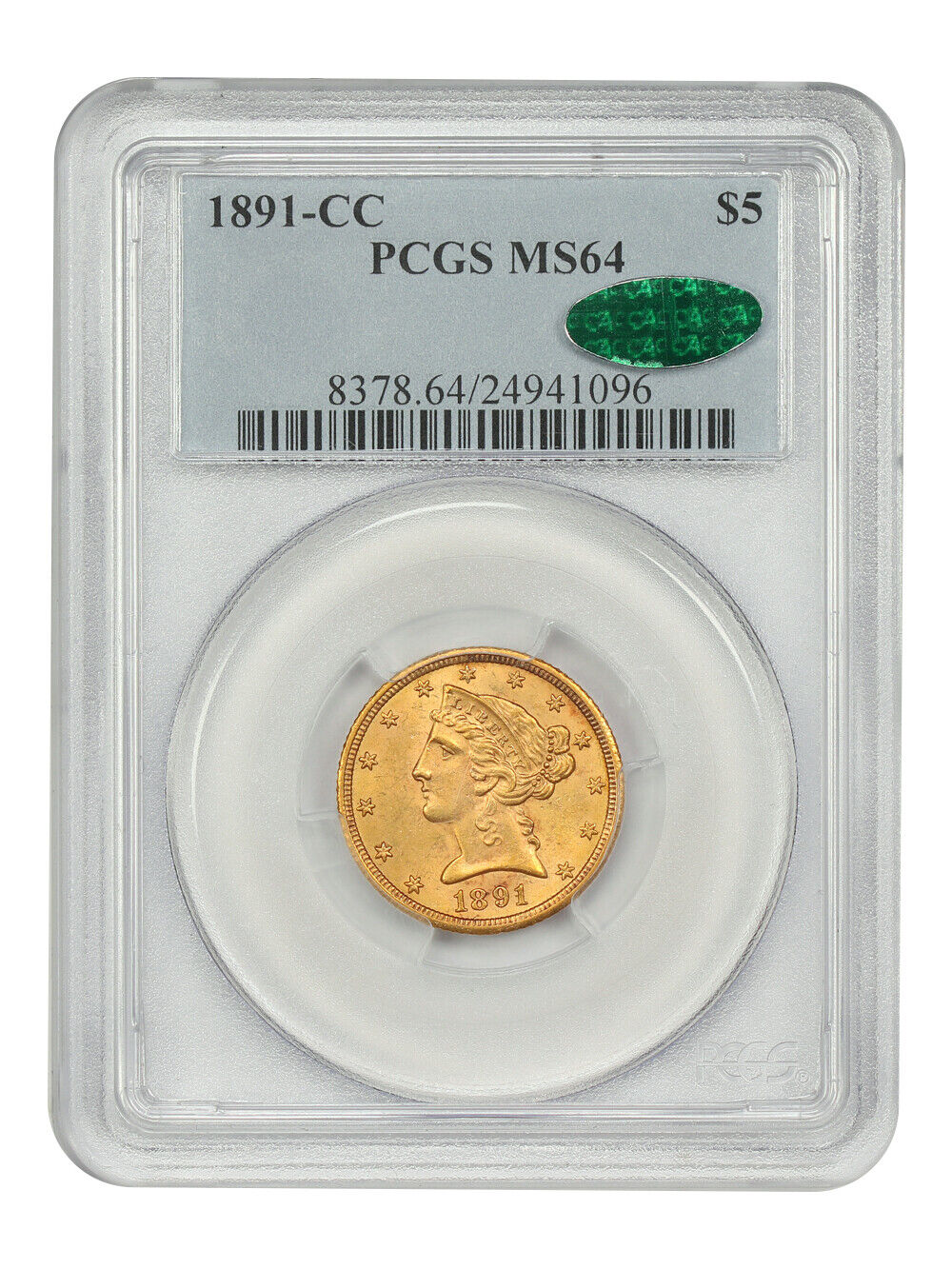 1891-CC $5 PCGS/CAC MS64 - Liberty Head $5 - Popular Carson City Gold Eagle