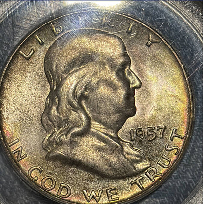 1957 D Franklin Half Dollar PCGS MS-66 FBL - ORIGINAL - OLD GREEN HOLDER