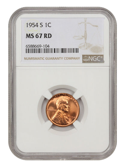 1954-S 1c NGC MS67 RD