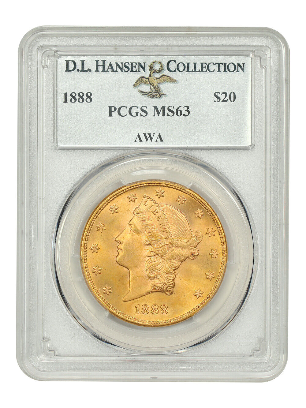 1888 $20 PCGS MS63 ex: D.L. Hansen/AWA - Liberty Head $20