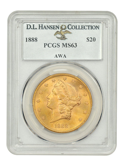 1888 $20 PCGS MS63 ex: D.L. Hansen/AWA - Liberty Head $20