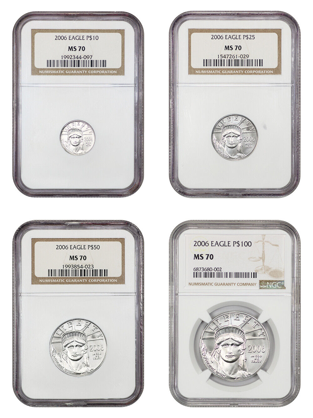 2006 $10-$100 Platinum Statue of Liberty Set NGC MS70 (4 Coins)