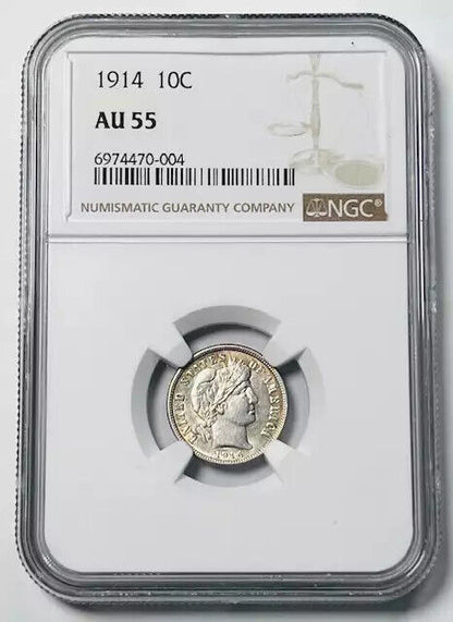 1914 Barber Dime NGC AU-55