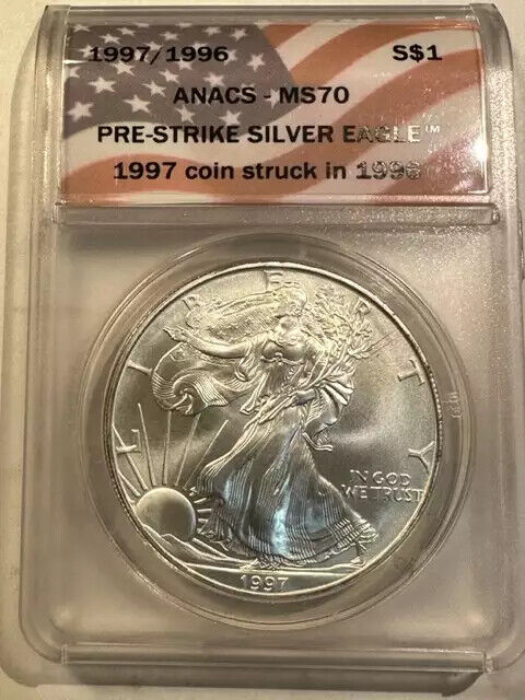 1997/1996 Silver Eagle ANACS MS-70 Pre-Strike