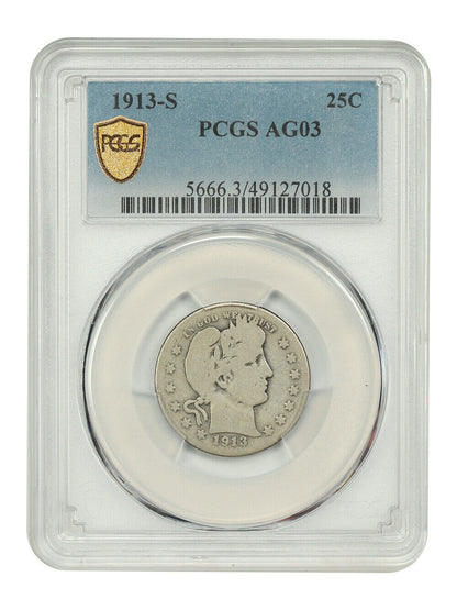 1913-S 25C PCGS AG03 - Barber Quarter - Famous Key Date