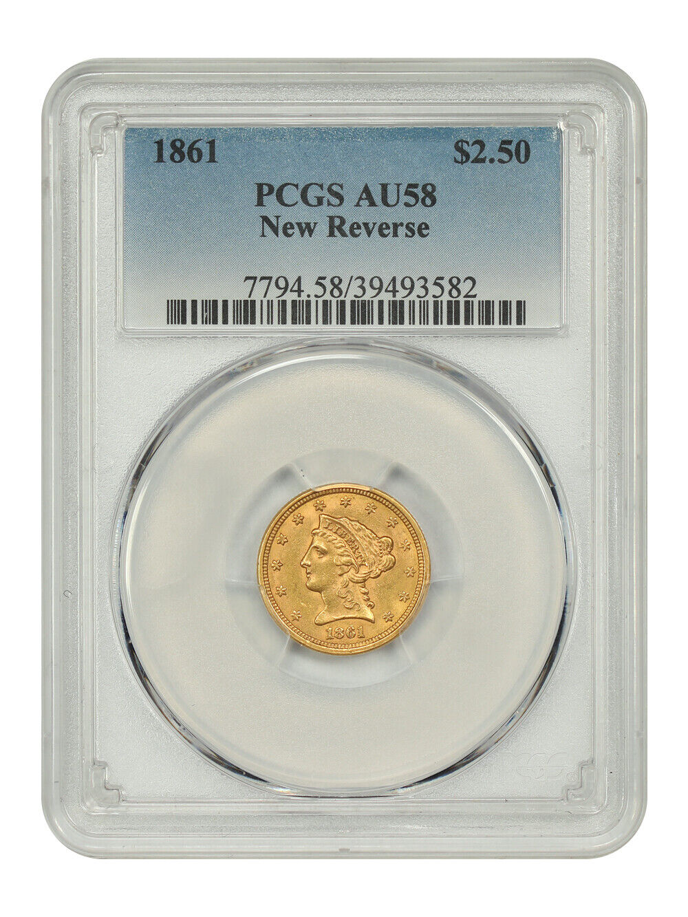 1861 $2.50 PCGS AU58 (New Reverse) - Liberty Head $2.5 - Civil War Date