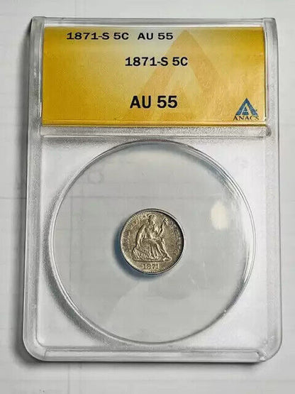 1871 S Liberty Seated Half Dime ANACS AU-55