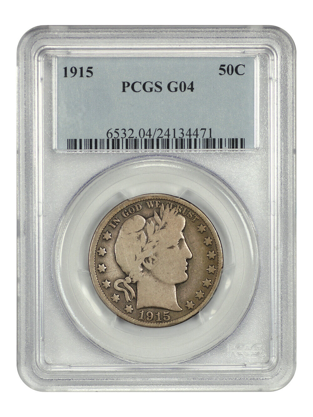 1915 50C PCGS Good 04 - Barber Half Dollar - Key, Low Mintage Date