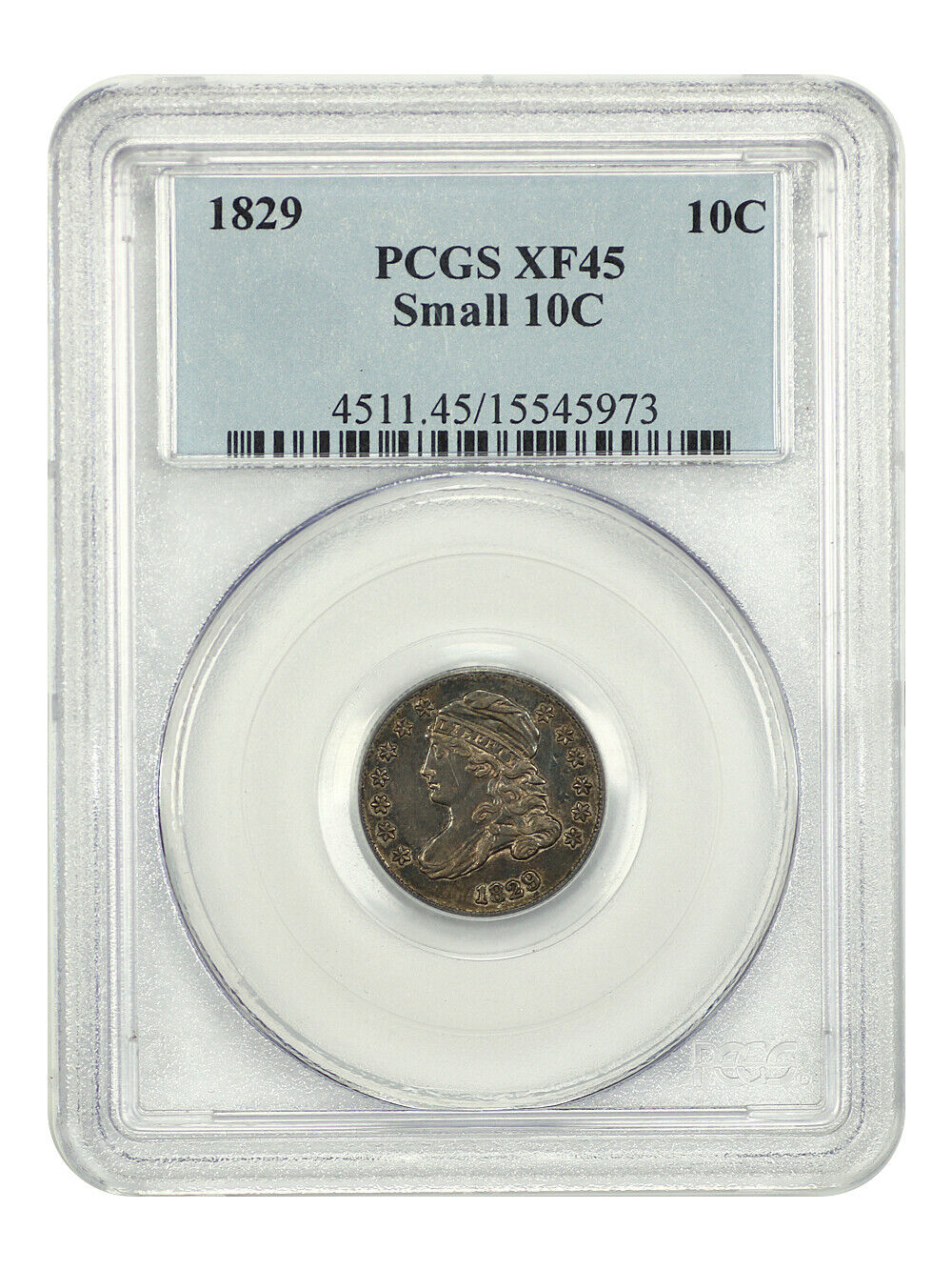 1829 10c PCGS XF45 (Small 10C) - Capped Bust Dime