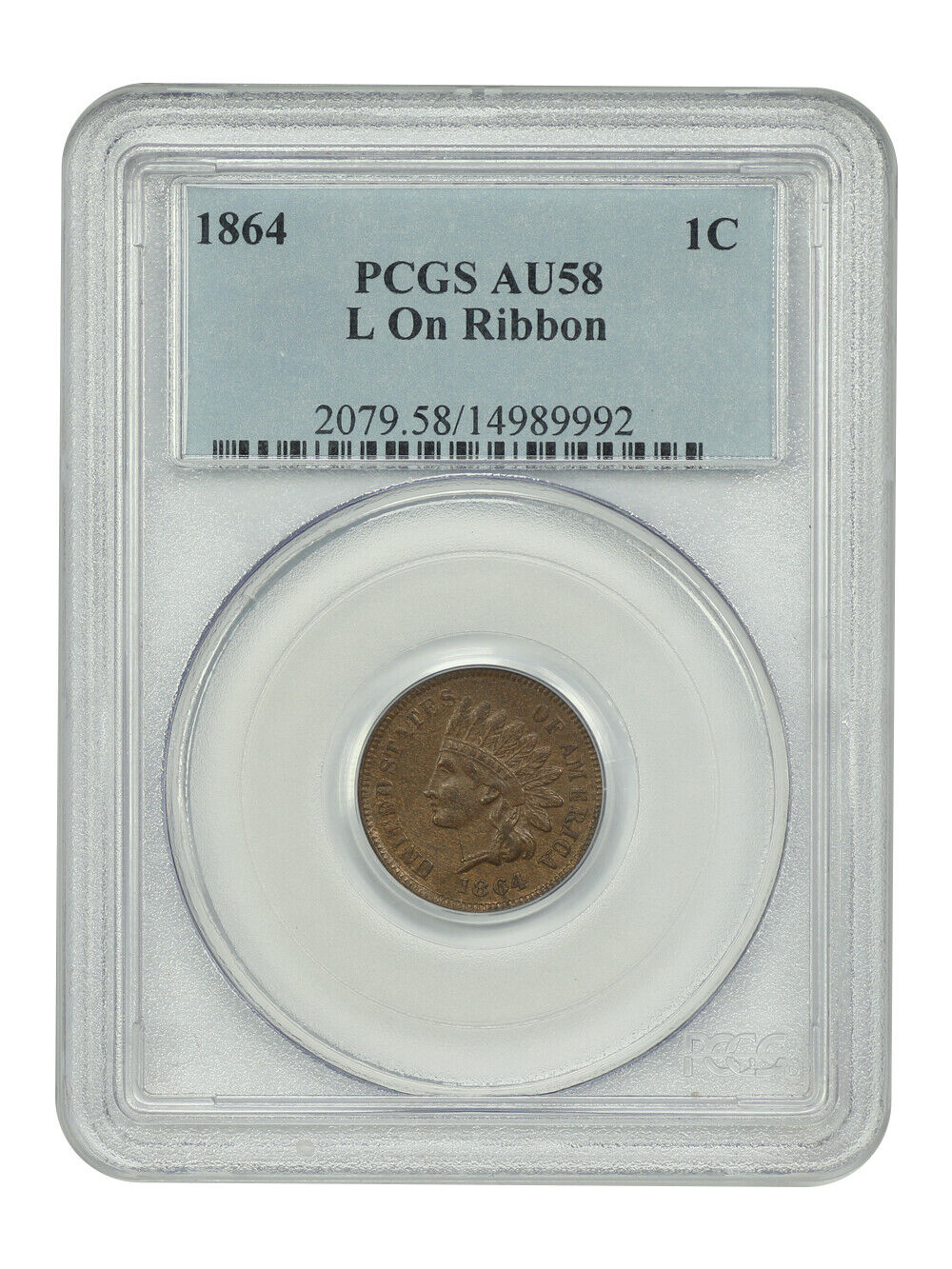 1864 1C PCGS AU58 (L On Ribbon) - Indian Cent