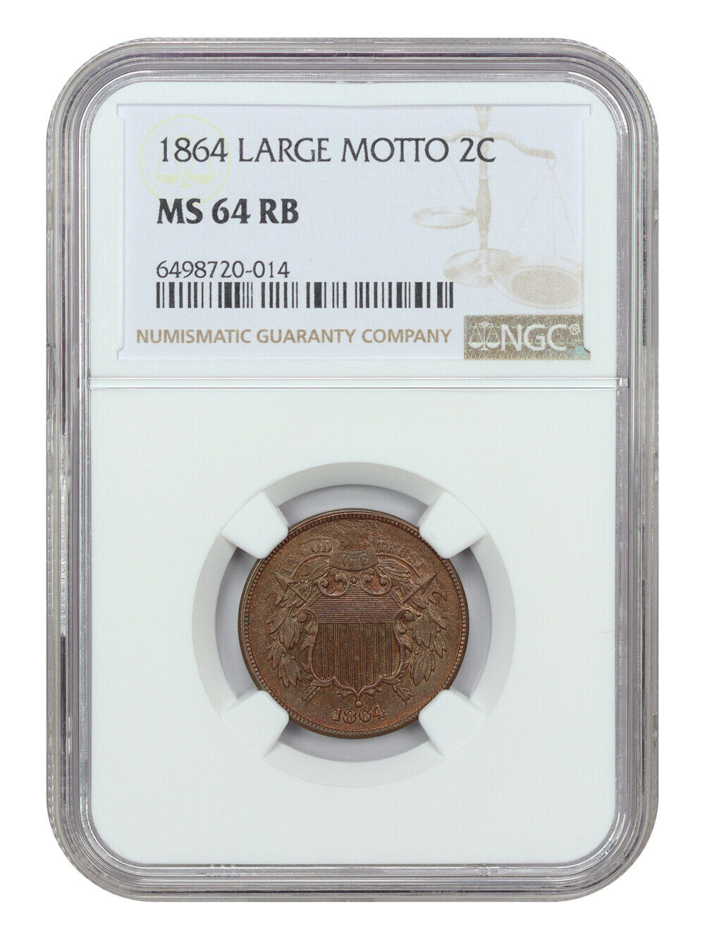 1864 2C NGC MS64RB (Large Motto)