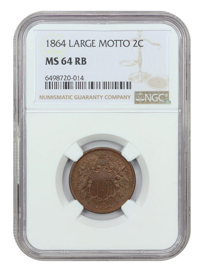 1864 2C NGC MS64RB (Large Motto)