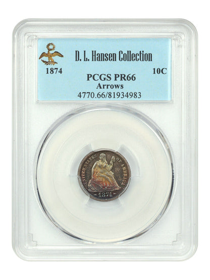 1874 10C PCGS PR66 (Arrows) ex: D.L. Hansen