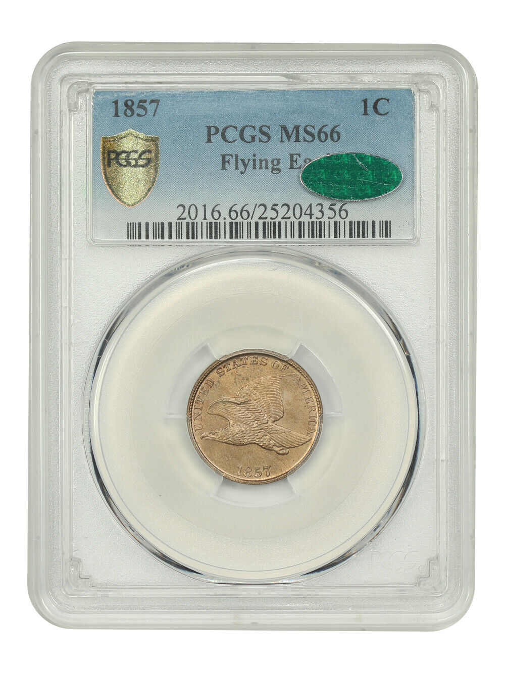 1857 1C Flying Eagle PCGS/CAC MS66 - Flying Eagle Cent - Only Two Finer