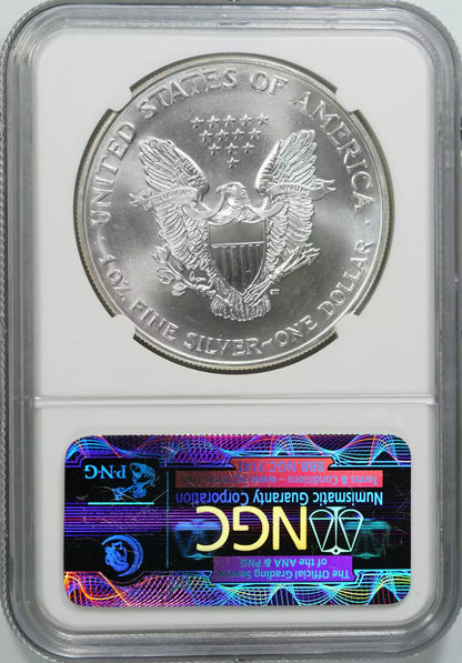 1999 AMERICAN SILVER EAGLE S$1 NGC MS 68 MINT ERROR - OBV STRUCK THRU (007)