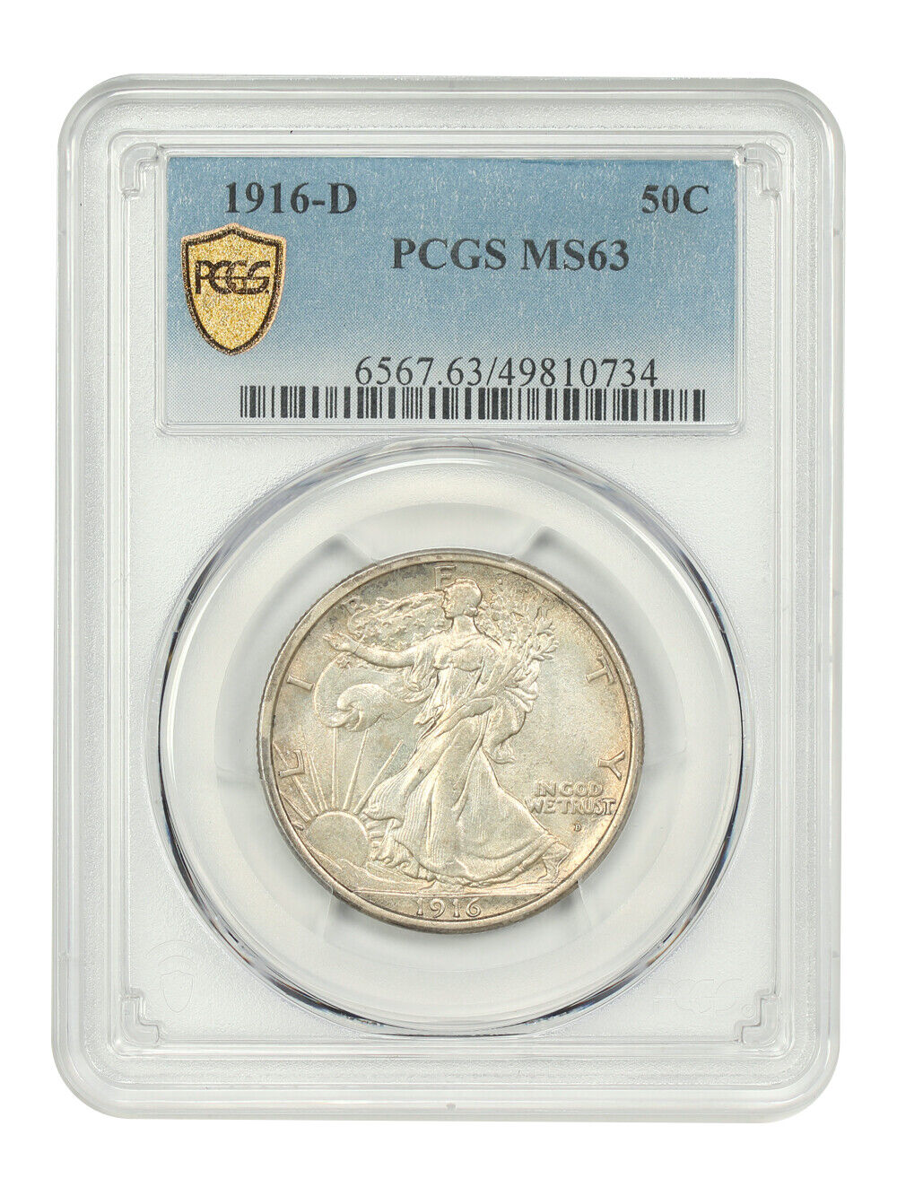 1916-D 50C PCGS MS63 - Walking Liberty Half Dollar - Scarce Early Walker in Gem