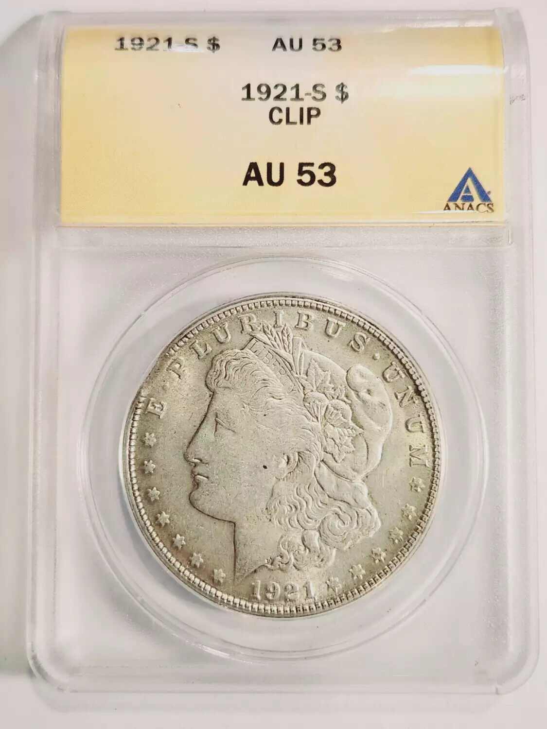 1921 S Morgan Silver Dollar ANACS AU-53 - CLIP