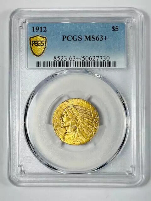 1912 P Gold Half Eagles $5 Indian Head PCGS MS-63+