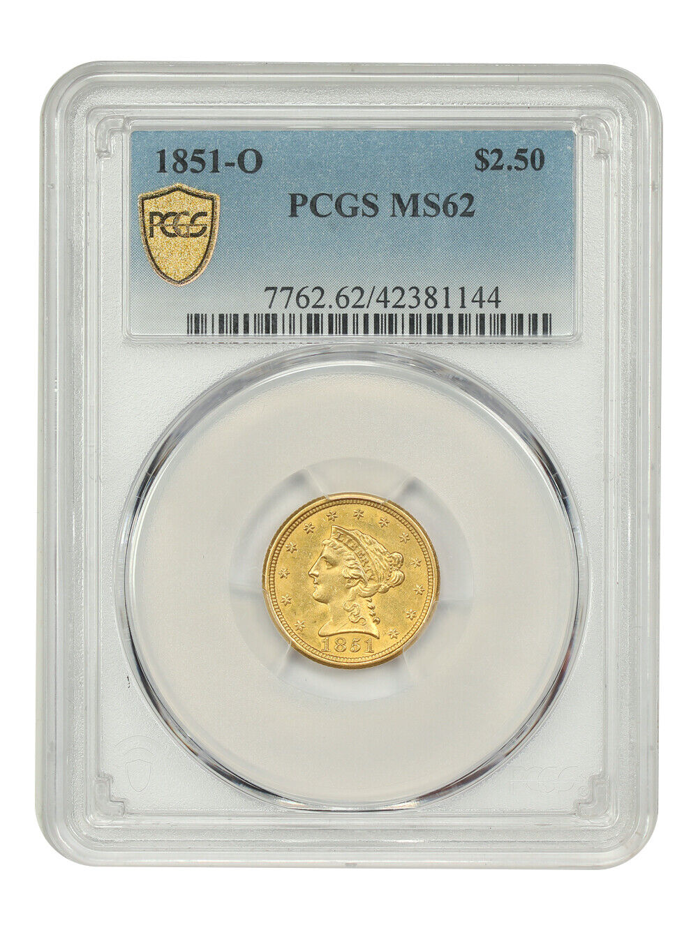 1851-O $2.50 PCGS MS62 - Liberty Head $2.5 - Popular New Orleans Gold Issue