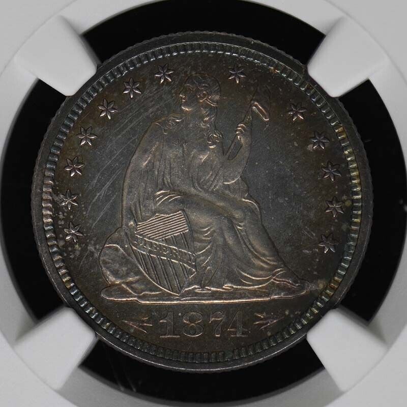 1874 ARROWS Seated Liberty Quarter 25C NGC PR65