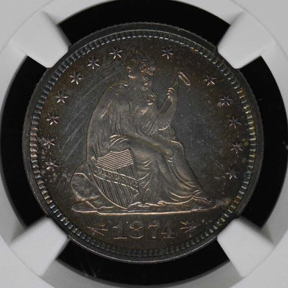 1874 ARROWS Seated Liberty Quarter 25C NGC PR65