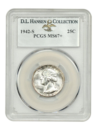 1942-S 25C PCGS MS67+ ex: D.L. Hansen - Washington Quarter - Only Three Finer!