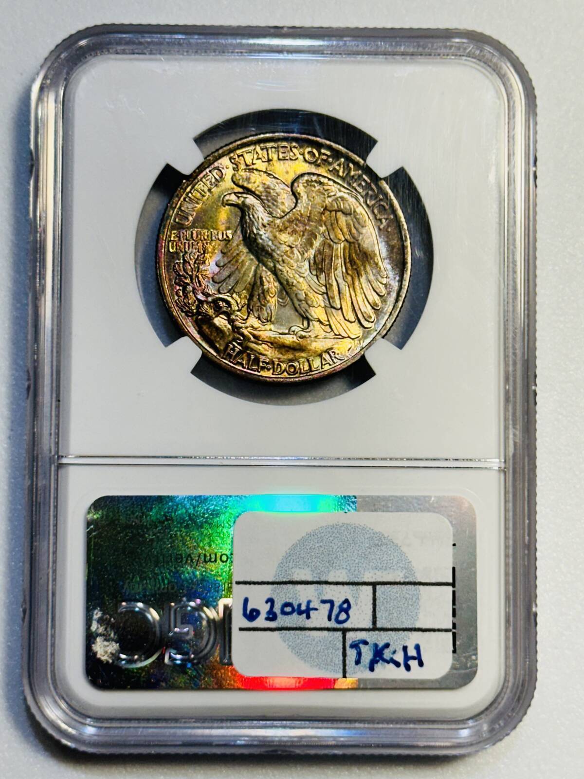 1943 P Walking Liberty Half Dollar NGC MS-67 Rainbow Toning