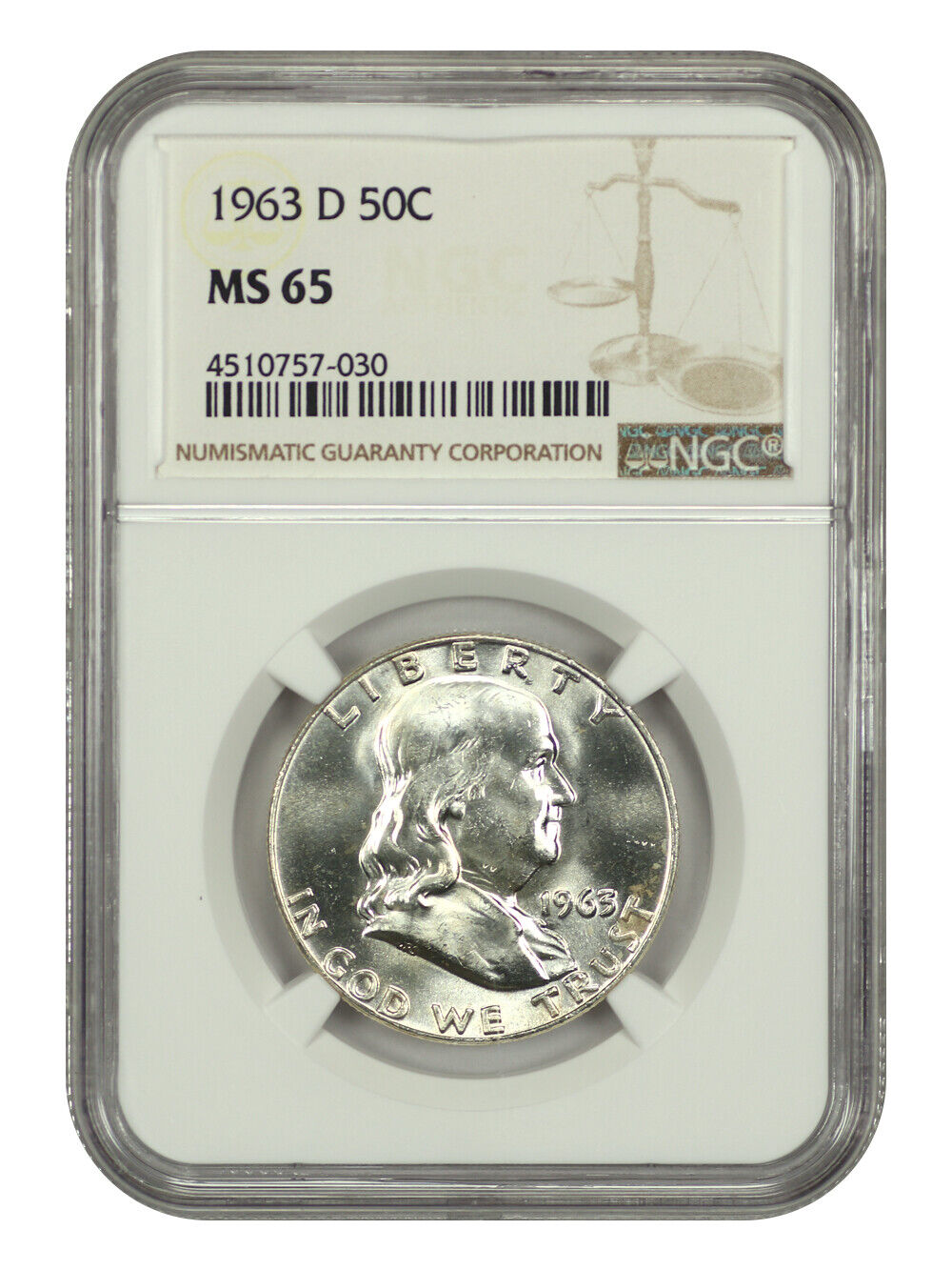 1963-D 50C NGC MS65 - Franklin Half Dollar