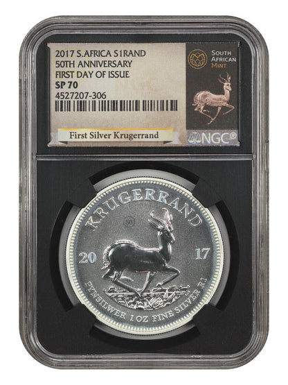 South Africa: 2017 1 Silver Krugerrand NGC SP70 (First Day of Issue, w/COA)