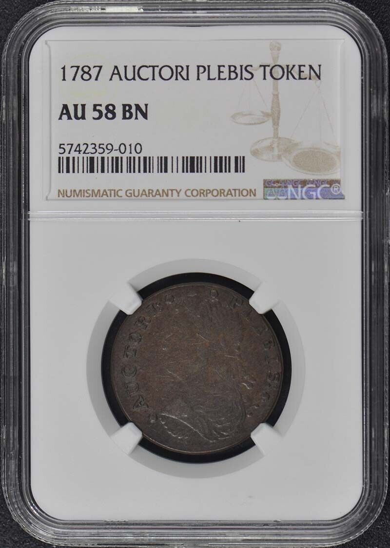 1787 AUCTORI PLEBIS COLONIAL TOKEN NGC AU58BN Pop 3/0