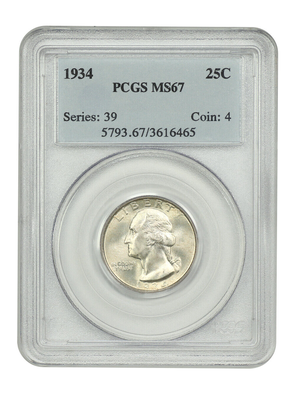 1934 25C Medium Motto PCGS MS67 - Washington Quarter