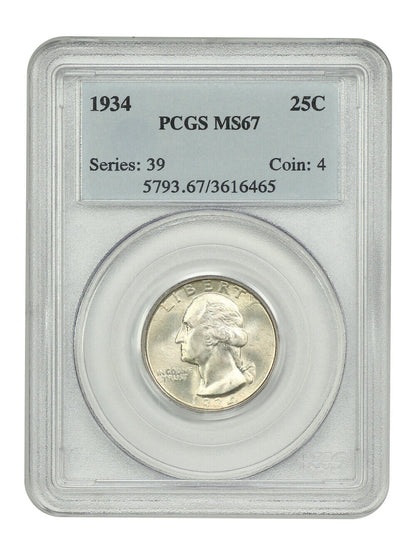 1934 25C Medium Motto PCGS MS67 - Washington Quarter