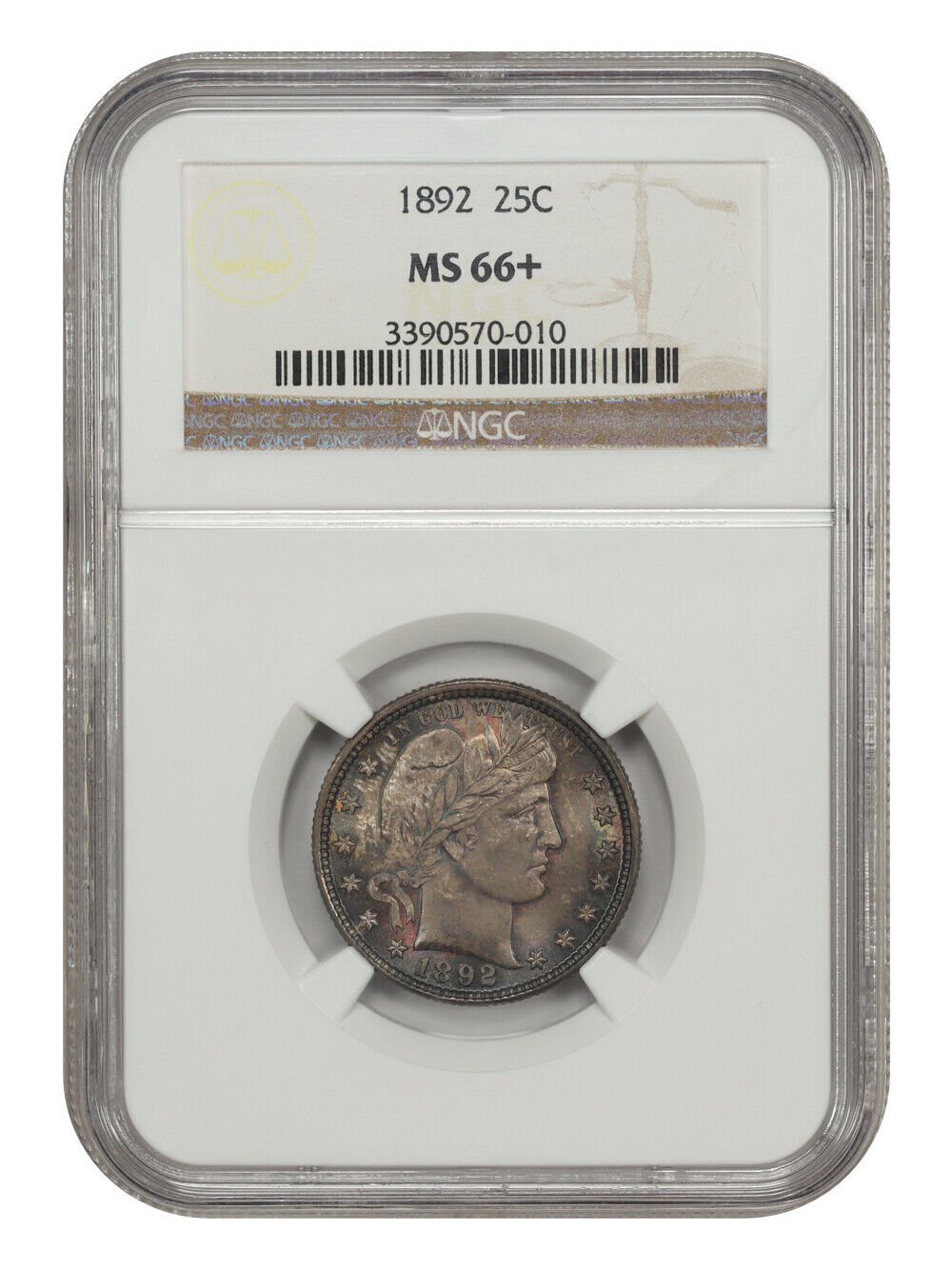 1892 25C NGC MS66+ - Barber Quarter - Popular First Year Issue